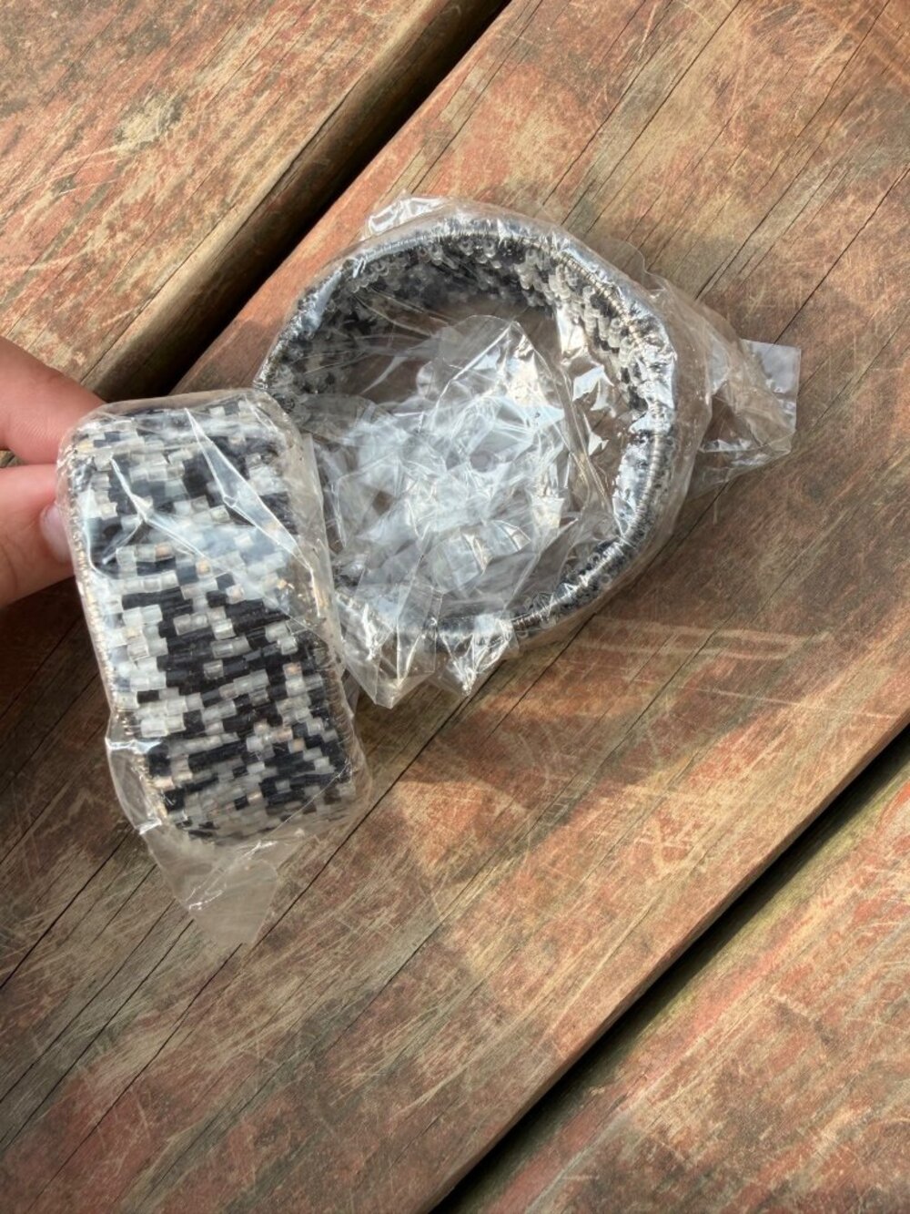 Beaded Black & White Cuff Bracelet Handmade Set of 2